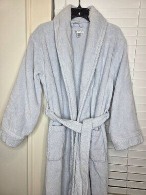 Max Studio Womens L/XL Lt Periwinkle Terry Cloth Robe Belted Pockets